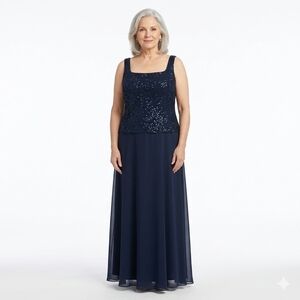 Alex Evenings Navy Glitter Formal Gown Size 18 NWT Floor Length Sleeveless